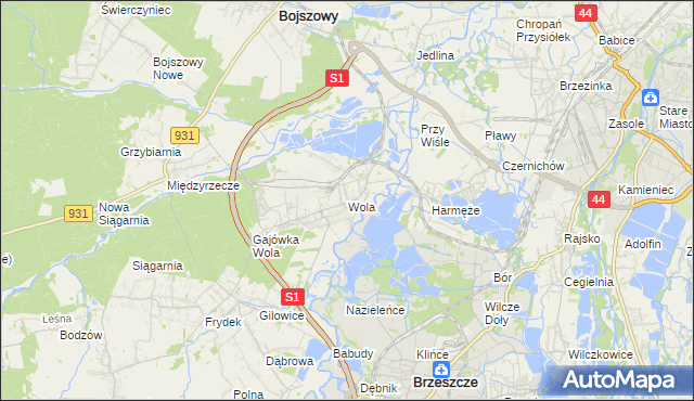 mapa Wola gmina Miedźna, Wola gmina Miedźna na mapie Targeo