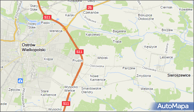 mapa Wtórek gmina Ostrów Wielkopolski, Wtórek gmina Ostrów Wielkopolski na mapie Targeo