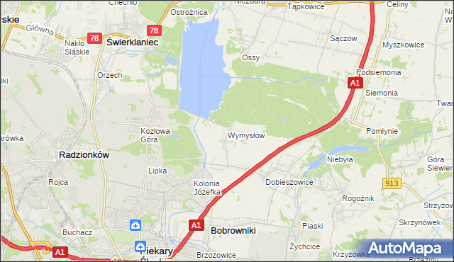 mapa Wymysłów gmina Bobrowniki, Wymysłów gmina Bobrowniki na mapie Targeo