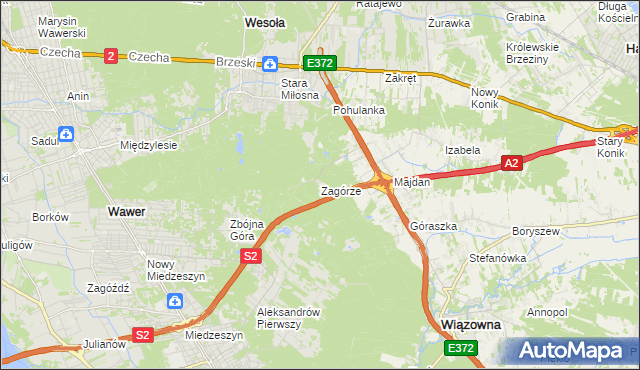 mapa Zagórze gmina Wiązowna, Zagórze gmina Wiązowna na mapie Targeo