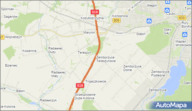 mapa Zemborzyce Tereszyńskie, Zemborzyce Tereszyńskie na mapie Targeo