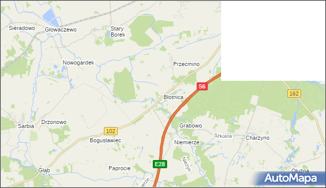 mapa Błotnica gmina Kołobrzeg, Błotnica gmina Kołobrzeg na mapie Targeo