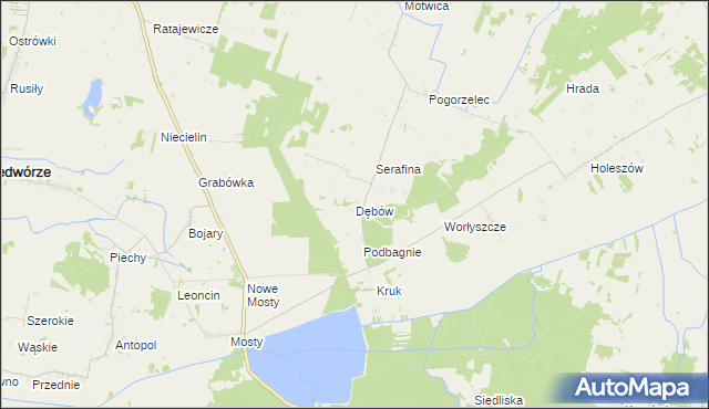 mapa Dębów gmina Sosnówka, Dębów gmina Sosnówka na mapie Targeo