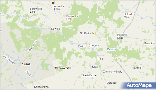 mapa Dołki gmina Turośń Kościelna, Dołki gmina Turośń Kościelna na mapie Targeo