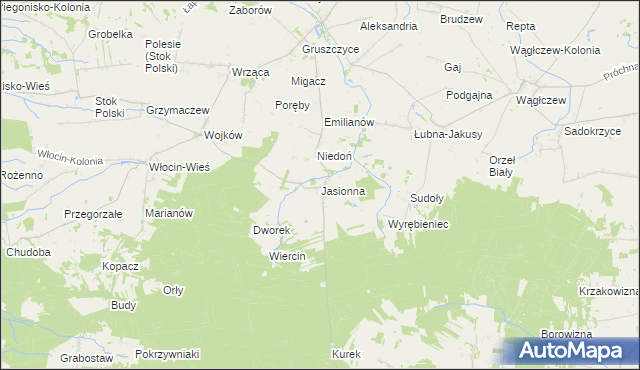 mapa Jasionna gmina Błaszki, Jasionna gmina Błaszki na mapie Targeo