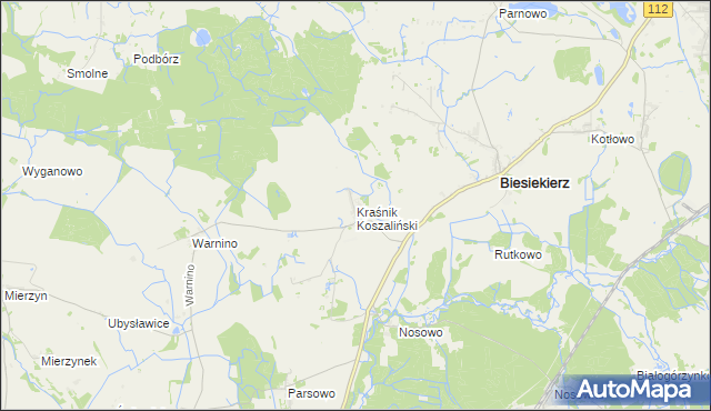 mapa Kraśnik Koszaliński, Kraśnik Koszaliński na mapie Targeo