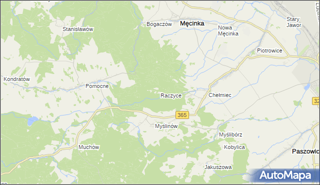 mapa Raczyce gmina Męcinka, Raczyce gmina Męcinka na mapie Targeo