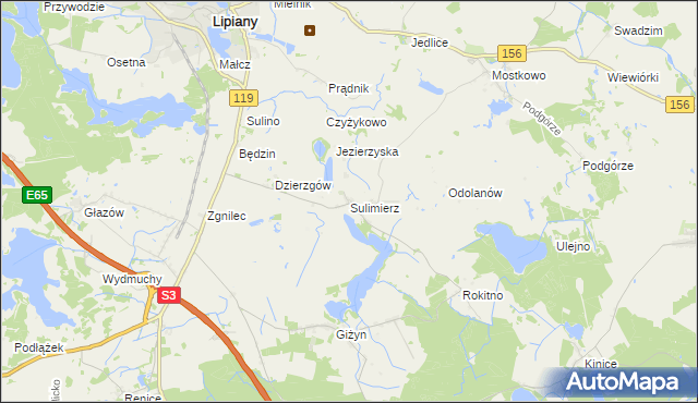 mapa Sulimierz gmina Myślibórz, Sulimierz gmina Myślibórz na mapie Targeo