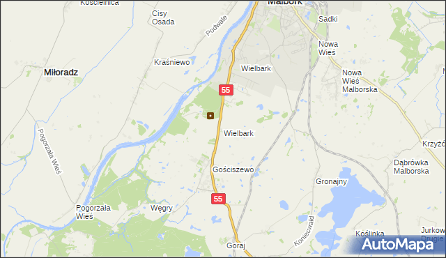mapa Wielbark gmina Malbork, Wielbark gmina Malbork na mapie Targeo