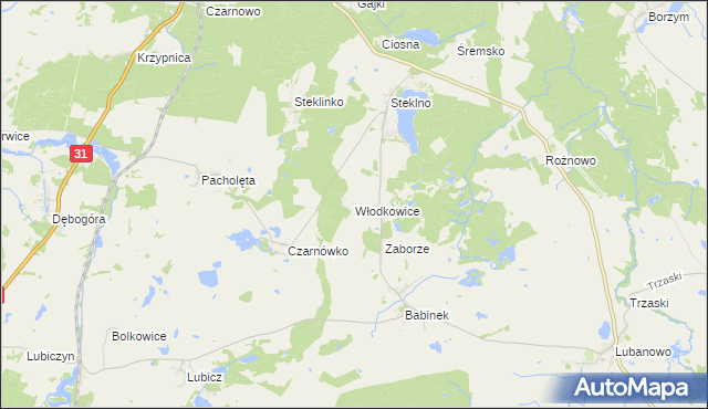 mapa Włodkowice, Włodkowice na mapie Targeo