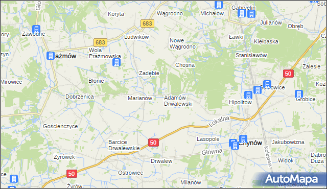 mapa Adamów Drwalewski, Adamów Drwalewski na mapie Targeo