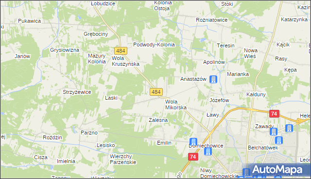 mapa Adamów gmina Bełchatów, Adamów gmina Bełchatów na mapie Targeo