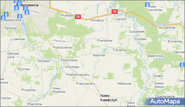 mapa Adamów gmina Nowy Kawęczyn, Adamów gmina Nowy Kawęczyn na mapie Targeo