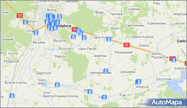 mapa Adamów gmina Poddębice, Adamów gmina Poddębice na mapie Targeo