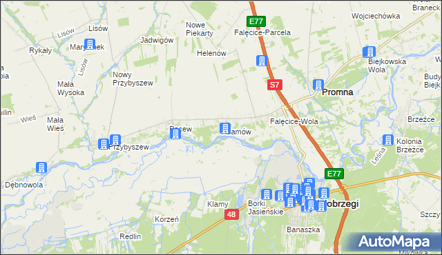 mapa Adamów gmina Promna, Adamów gmina Promna na mapie Targeo