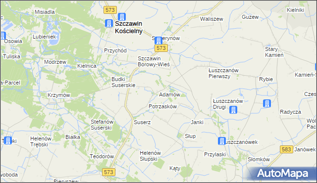 mapa Adamów gmina Szczawin Kościelny, Adamów gmina Szczawin Kościelny na mapie Targeo