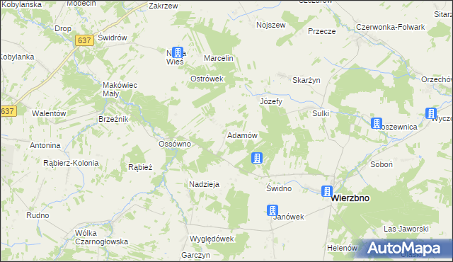 mapa Adamów gmina Wierzbno, Adamów gmina Wierzbno na mapie Targeo