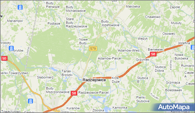 mapa Adamów-Parcel, Adamów-Parcel na mapie Targeo