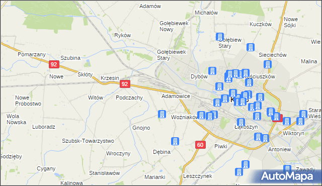 mapa Adamowice gmina Kutno, Adamowice gmina Kutno na mapie Targeo