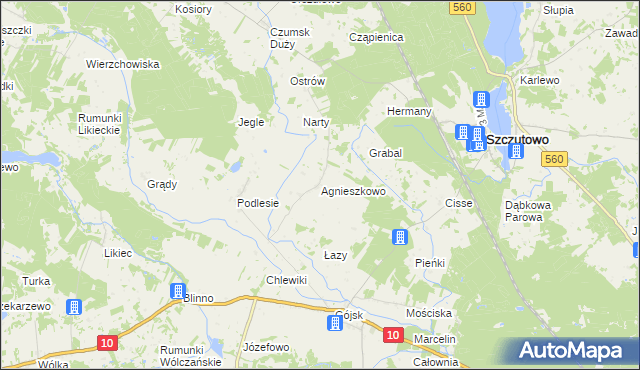 mapa Agnieszkowo gmina Szczutowo, Agnieszkowo gmina Szczutowo na mapie Targeo