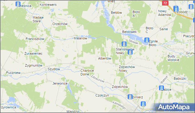 mapa Albertów gmina Lutomiersk, Albertów gmina Lutomiersk na mapie Targeo