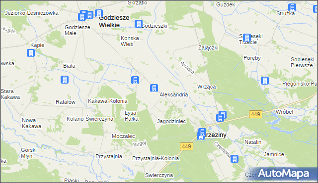 mapa Aleksandria gmina Brzeziny, Aleksandria gmina Brzeziny na mapie Targeo