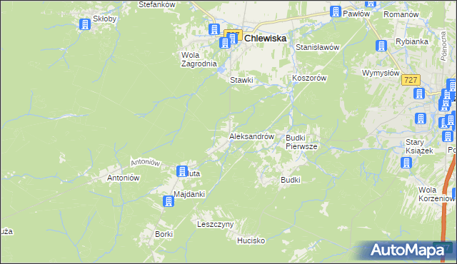 mapa Aleksandrów gmina Chlewiska, Aleksandrów gmina Chlewiska na mapie Targeo