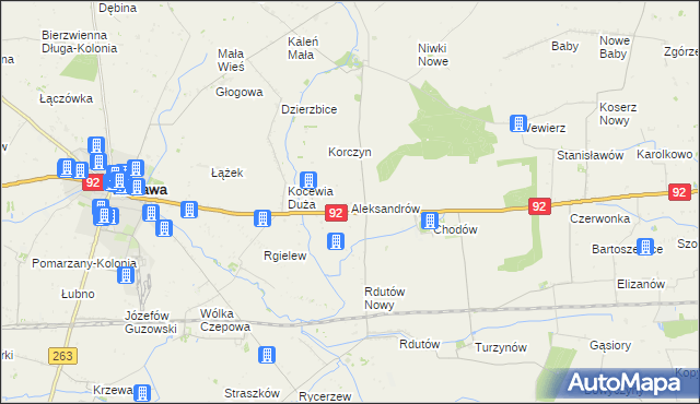 mapa Aleksandrów gmina Chodów, Aleksandrów gmina Chodów na mapie Targeo