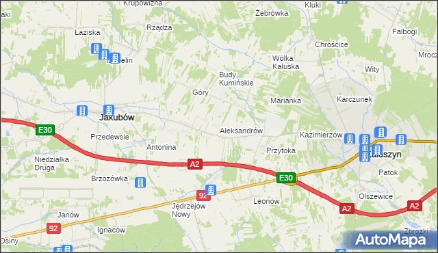 mapa Aleksandrów gmina Jakubów, Aleksandrów gmina Jakubów na mapie Targeo