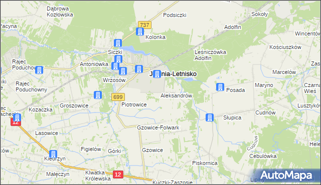 mapa Aleksandrów gmina Jedlnia-Letnisko, Aleksandrów gmina Jedlnia-Letnisko na mapie Targeo