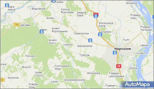 mapa Aleksandrów gmina Magnuszew, Aleksandrów gmina Magnuszew na mapie Targeo