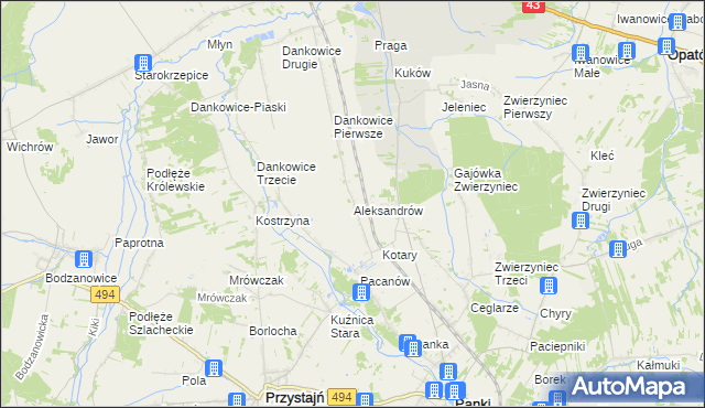 mapa Aleksandrów gmina Panki, Aleksandrów gmina Panki na mapie Targeo