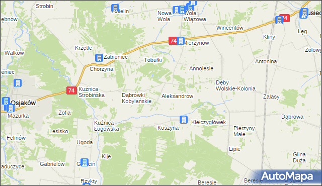 mapa Aleksandrów gmina Rusiec, Aleksandrów gmina Rusiec na mapie Targeo