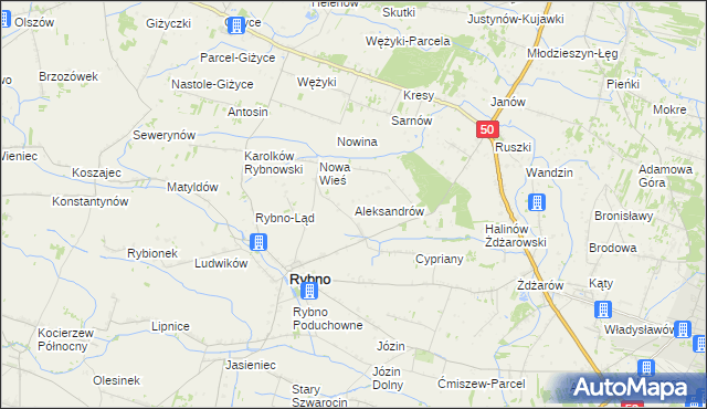 mapa Aleksandrów gmina Rybno, Aleksandrów gmina Rybno na mapie Targeo