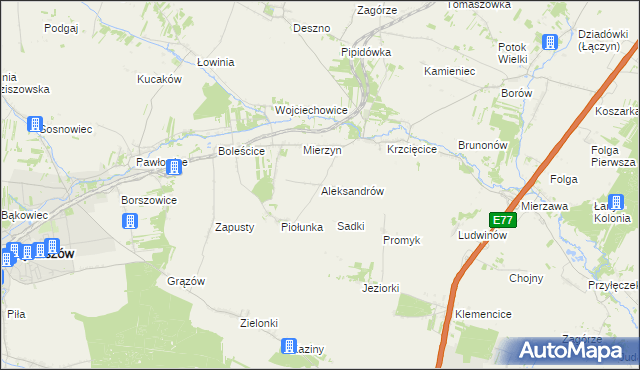 mapa Aleksandrów gmina Sędziszów, Aleksandrów gmina Sędziszów na mapie Targeo