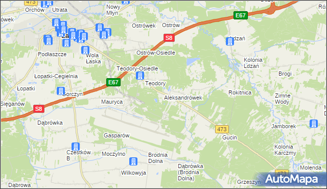 mapa Aleksandrówek gmina Łask, Aleksandrówek gmina Łask na mapie Targeo