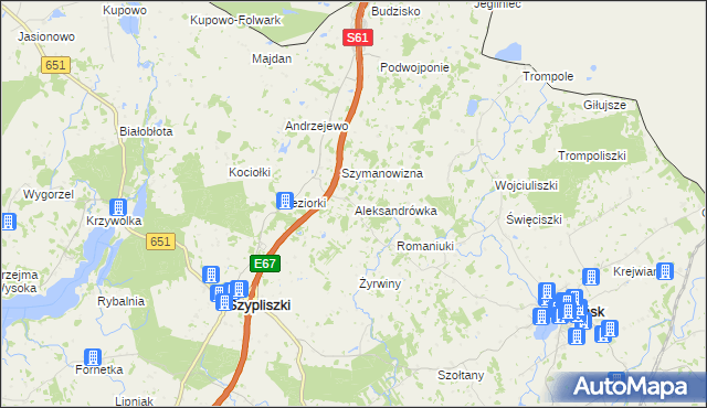 mapa Aleksandrówka gmina Szypliszki, Aleksandrówka gmina Szypliszki na mapie Targeo