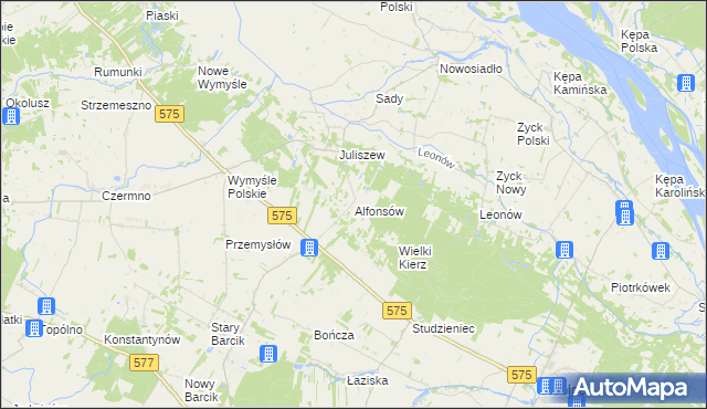 mapa Alfonsów gmina Słubice, Alfonsów gmina Słubice na mapie Targeo