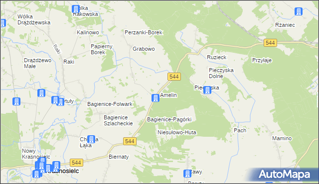 mapa Amelin gmina Krasnosielc, Amelin gmina Krasnosielc na mapie Targeo