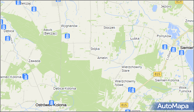 mapa Amelin gmina Siemień, Amelin gmina Siemień na mapie Targeo
