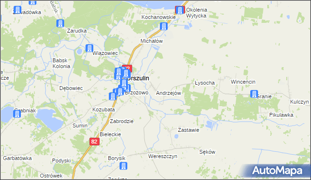 mapa Andrzejów gmina Urszulin, Andrzejów gmina Urszulin na mapie Targeo