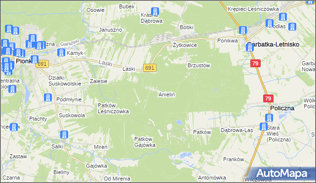 mapa Anielin gmina Garbatka-Letnisko, Anielin gmina Garbatka-Letnisko na mapie Targeo