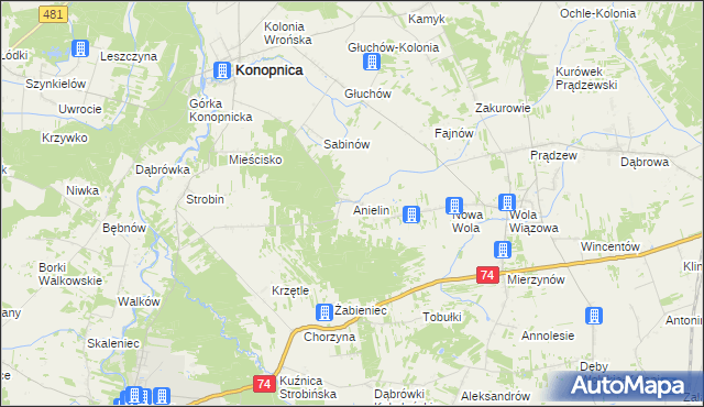 mapa Anielin gmina Konopnica, Anielin gmina Konopnica na mapie Targeo
