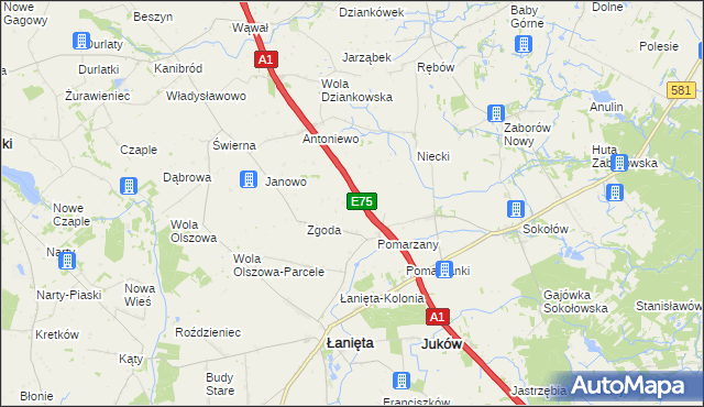 mapa Anielin gmina Łanięta, Anielin gmina Łanięta na mapie Targeo