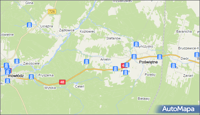 mapa Anielin gmina Poświętne, Anielin gmina Poświętne na mapie Targeo