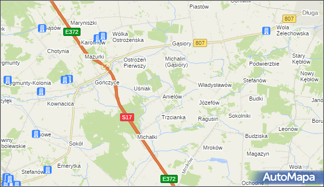 mapa Anielów gmina Sobolew, Anielów gmina Sobolew na mapie Targeo