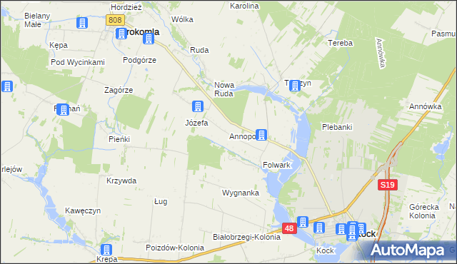 mapa Annopol gmina Kock, Annopol gmina Kock na mapie Targeo