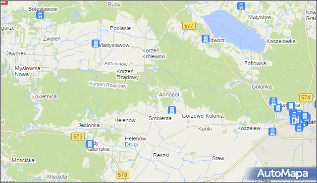 mapa Annopol gmina Szczawin Kościelny, Annopol gmina Szczawin Kościelny na mapie Targeo