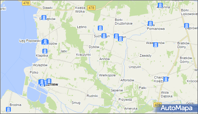 mapa Annów gmina Zadzim, Annów gmina Zadzim na mapie Targeo