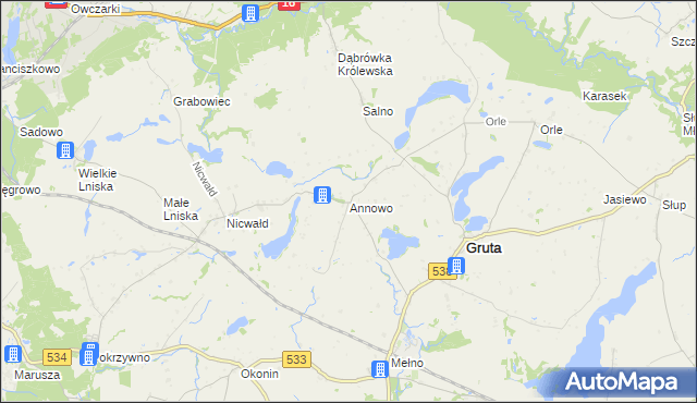 mapa Annowo gmina Gruta, Annowo gmina Gruta na mapie Targeo